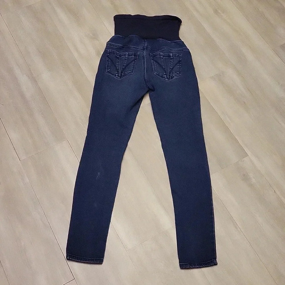 🛍Indigo‎ Blue Over The Belly Dark Wash Straight Leg Skinny Maternity Jeans XS - Picture 5 of 10